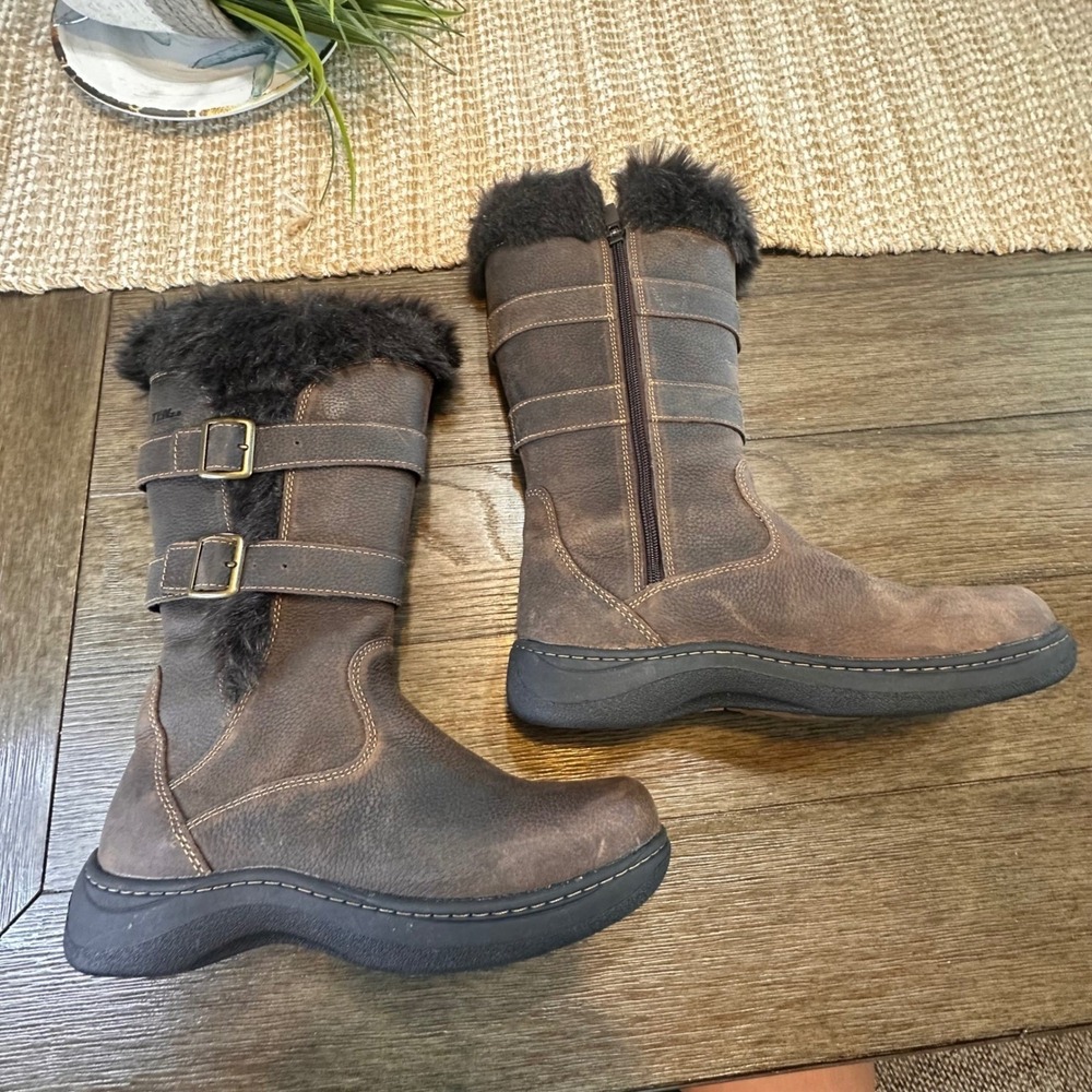 LL Bean Nordic Tek  Waterproof‎ Brown Leather Faux Fur Winter Boots Womens  6.5M - Picture 3 of 16